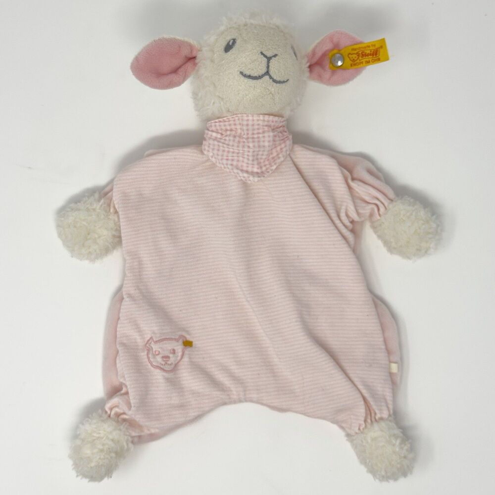 Steiff Sweet Dreams Lamb Lovey Pink Security Blanket Plush Knopf Im Ohr